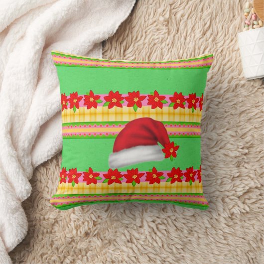 クリスマスハット装飾用クッションポインセティアグリーン クッション (ブランケット)