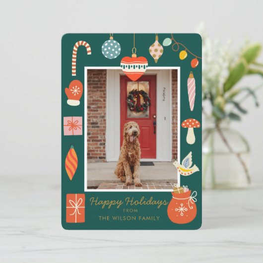 クリスマスハッピーオーナメントかわいい家族の写真の休日 シーズンカード (スタンド正面)