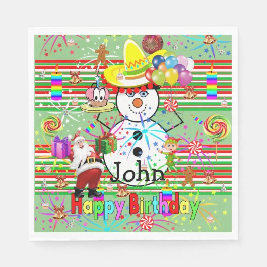クリスマスハッピーバースデー紙ナプキンスメリー、 スタンダードランチョンナプキン (正面)