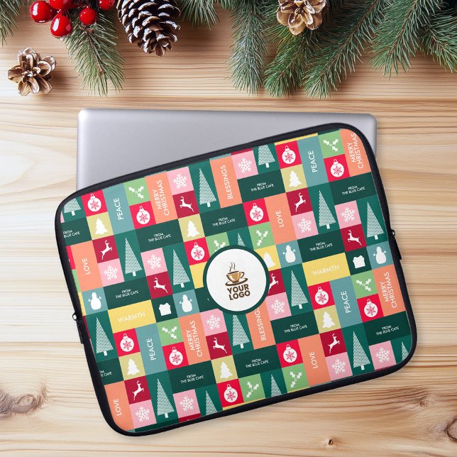 クリスマスハッピーホリデモダンー企業のズ名 ラップトップスリーブ (Christmas Happy Holidays Modern Corporate Name Laptop Sleeve)