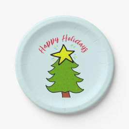 クリスマスハッピーホリデーの松の木 ペーパープレート