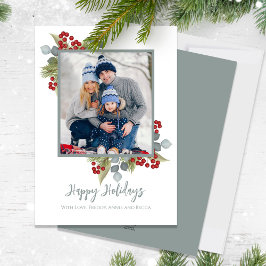 クリスマスハッピーホリデーエレガントレッドホリーベリー シーズンカード