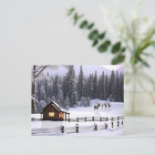 クリスマスハッピーホリデーズキャビンインザスノーエルク シーズンポストカード (スタンド正面)