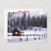 クリスマスハッピーホリデーズキャビンインザスノーエルク シーズンポストカード (正面/裏面)