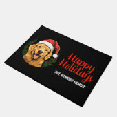 クリスマスハッピーホリデーズクリスマスハットにかわいい犬 ドアマット (アングル)