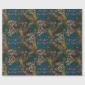 クリスマスハッピーホリデーズピネコーンリース ラッピングペーパー (フラット)