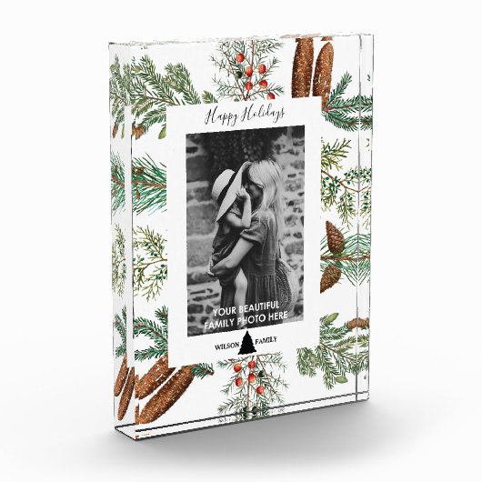 クリスマスハッピーホリデーズファミリーフォトパインブロック フォトブロック (左)