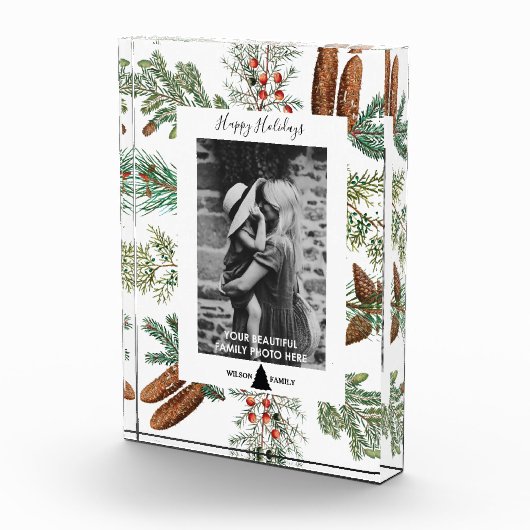 クリスマスハッピーホリデーズファミリーフォトパインブロック フォトブロック (右)