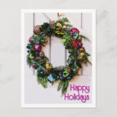 クリスマスハッピーホリデーズファームハウスモダンリース\ シーズンポストカード (正面)