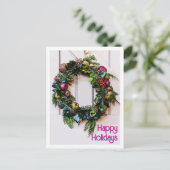 クリスマスハッピーホリデーズファームハウスモダンリース\ シーズンポストカード (スタンド正面)