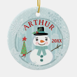 クリスマスハッピーホリデーズ雪だるまカスタム セラミックオーナメント