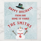 クリスマスハッピーホリデーズ雪だるまカスタム ワインラベル (シングルラベル)