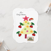 クリスマスハッピーホリデーフラットグリーティングカードチェリー カード (正面/裏面インサイチュ)