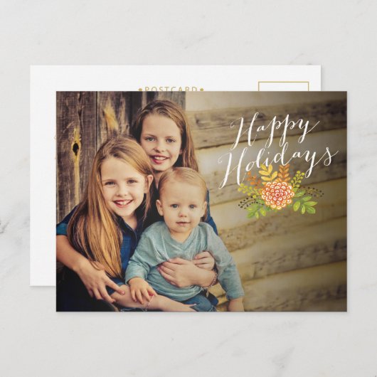 クリスマスハッピーホリデーフローラフォトポストカード シーズンポストカード (正面/裏面)