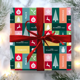 クリスマスハッピーホリデーモダン名 ラッピングペーパー