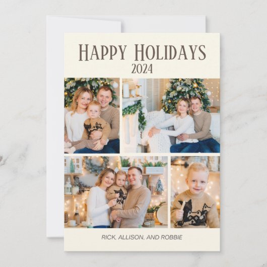 クリスマスハッピーホリデー4フォトコラージュ シーズンカード (正面)