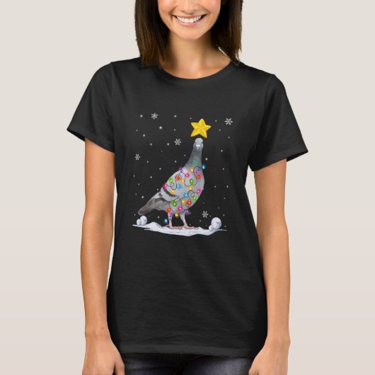 クリスマスハトの動物クリスマスツリーライト Tシャツ (正面)
