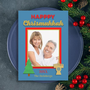 クリスマスハヌカ ツリーとメノーラの写真 フラットカード カード