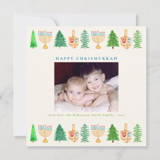 クリスマスハヌッカクリスムカスクエアホリデーカード シーズンカード (正面)