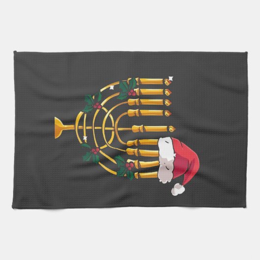 クリスマスハヌッカユダヤ人サンタ(ユダヤ教)メノラー キッチンタオル (横)