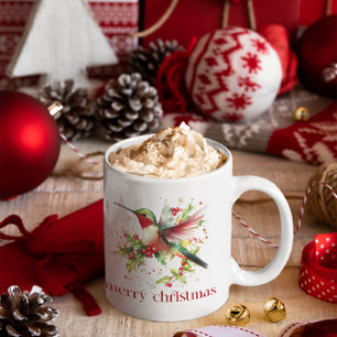 クリスマスハミングバードフローラリース コーヒーマグカップ