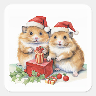 クリスマスハムスターなんて、かわいい。 スクエアシール