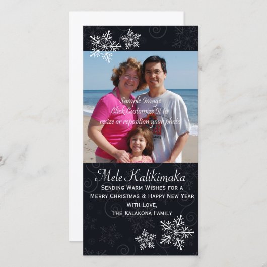 クリスマスハワイアンハイビスカススノーフレークフォトカード シーズンカード (正面/裏面)