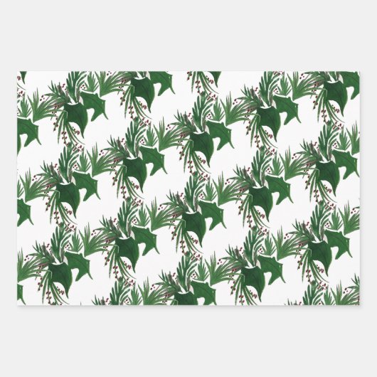 クリスマスハンドウォーターカラーツリーモミの果実ピンク ラッピングペーパーシート (正面2)