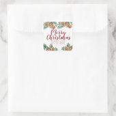 クリスマスハンドウォーターカラーピネコーングリーンベリー スクエアシール (バッグ)