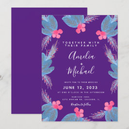 クリスマスハンドウォーターカラーベリーパープル結婚ズ 招待状