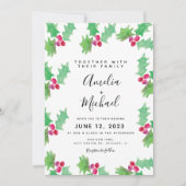 クリスマスハンドウォーターカラーホリーベリ結婚ーズ 招待状 (正面)