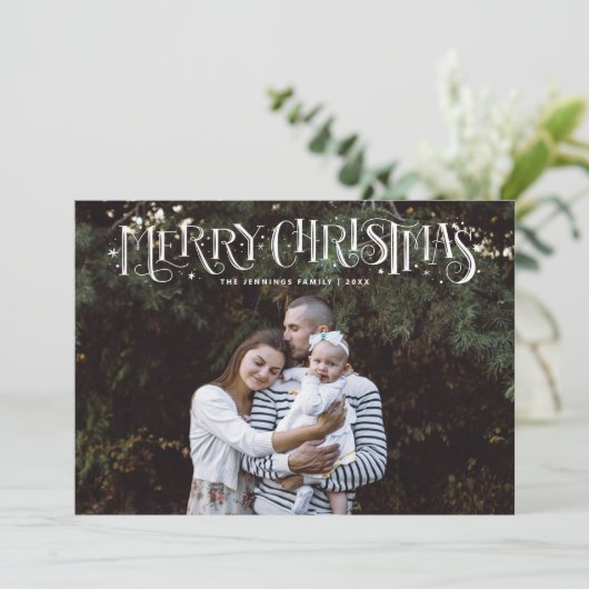 クリスマスハンドレタリングがトップファミリーのフォトカードに 案内状 (スタンド正面)