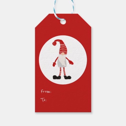 クリスマスハンド描画格言北欧パターンレッドグレー ギフトタグ (正面)