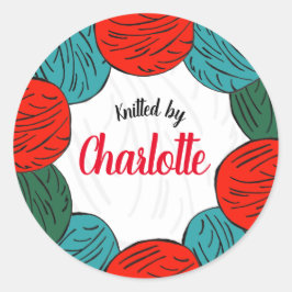 クリスマスハンド編み赤と緑のウールボール ラウンドシール