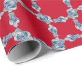 クリスマスハン絵を描ドブルー&ホワイトジンジャージャーJar W ラッピングペーパー (ロールコーナー)