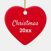 クリスマスハートとカスタム年の写真（赤） セラミックオーナメント (裏面)