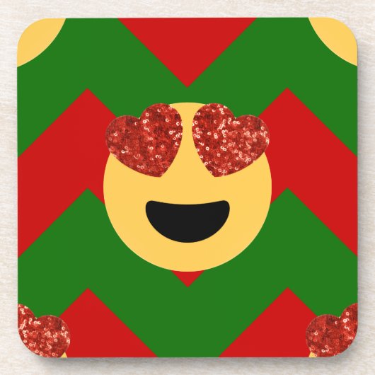クリスマスハートアイ絵文字 コースター (正面)