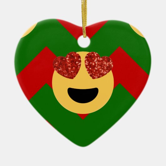 クリスマスハートアイ絵文字 セラミックオーナメント (正面)