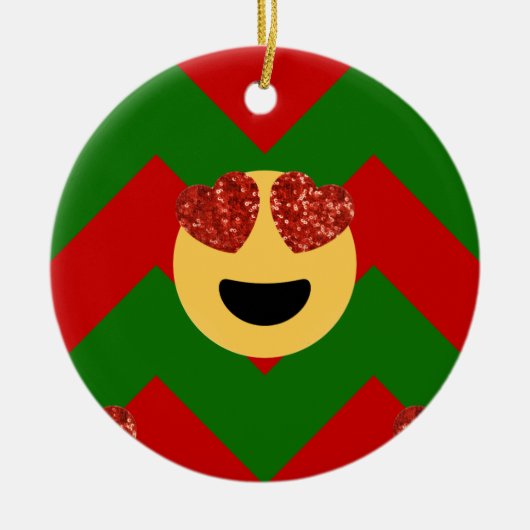 クリスマスハートアイ絵文字 セラミックオーナメント (正面)
