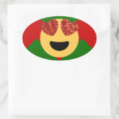 クリスマスハートアイ絵文字 楕円形シール (バッグ)