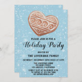 クリスマスハートクッキーホリデーパーティブルースノー 招待状 (正面/裏面)