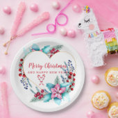 クリスマスハートリース ペーパープレート (パーティー)