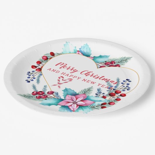 クリスマスハートリース ペーパープレート (アングル)