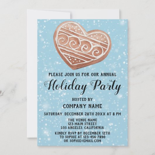 クリスマスハート会社ホリデーパーティブルースノー 招待状 (正面)