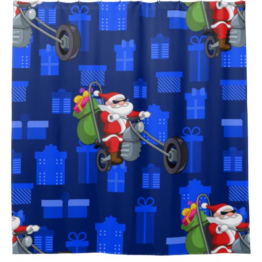 クリスマスバイクもしくは自転車に乗る人サンタ シャワーカーテン (正面)