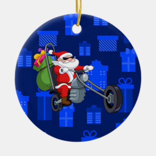 クリスマスバイクもしくは自転車に乗る人サンタ セラミックオーナメント (正面)