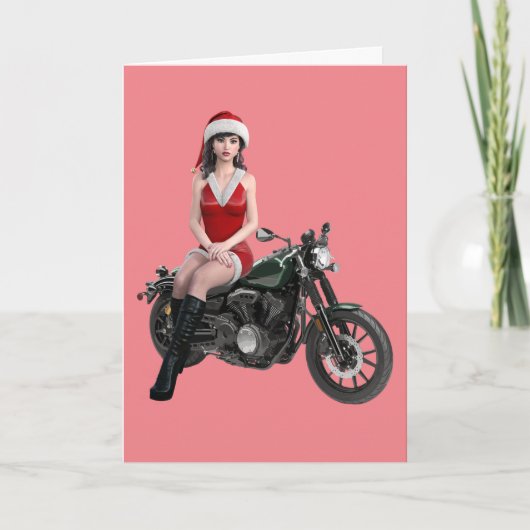 クリスマスバイクもしくは自転車に乗る人バイクガールカード カード (正面)