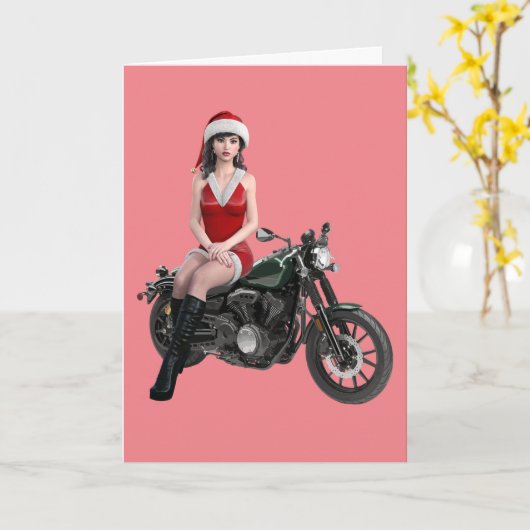 クリスマスバイクもしくは自転車に乗る人バイクガールカード カード (黄色い花)