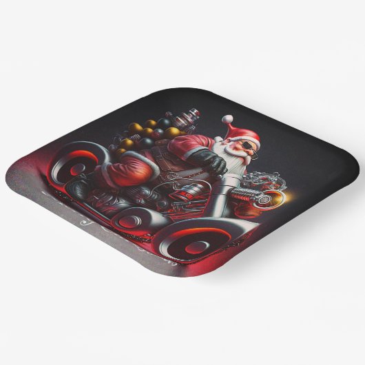 クリスマスバイクバイクもしくは自転車に乗る人サンタ ペーパープレート (傾斜あり)