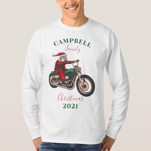 クリスマスバイク奏者の家族のマッチングのパーソナライズ Tシャツ (正面)